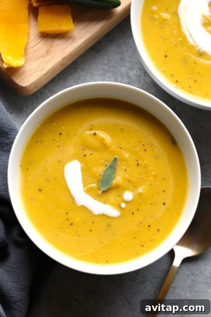 Bowl of 30-Minute Spicy Butternut Squash Soup.