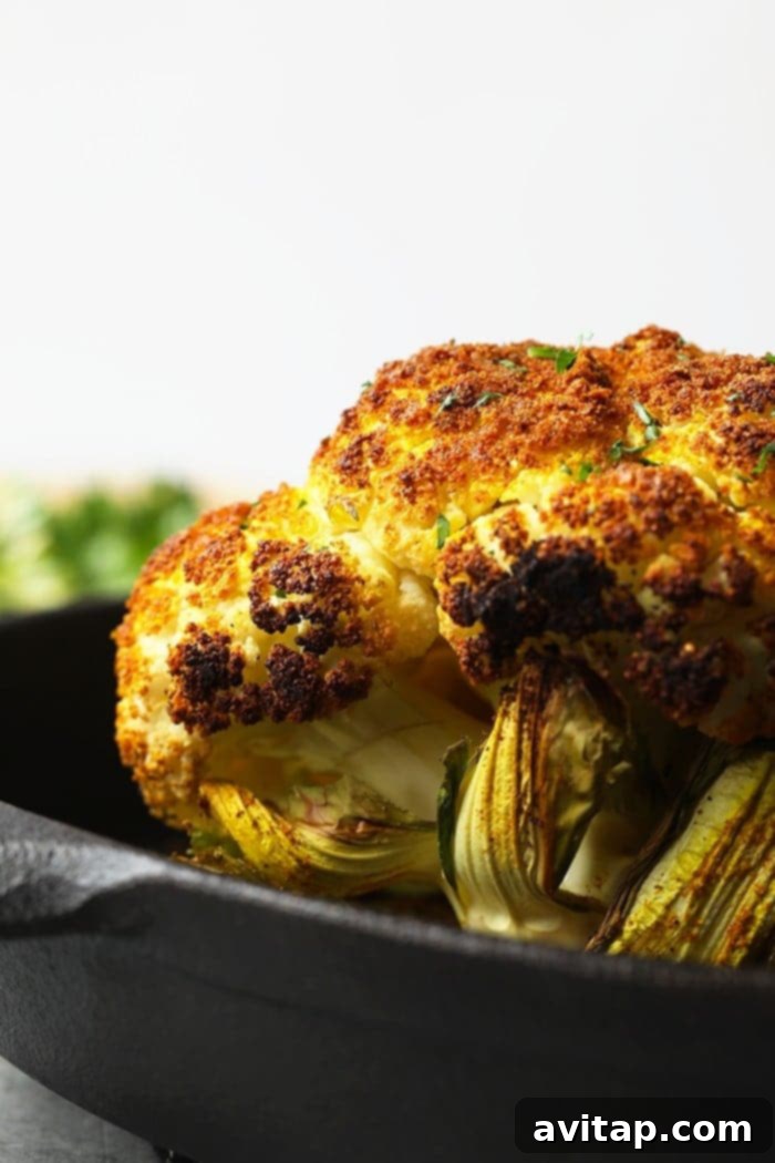 Golden roasted cauliflower with turmeric.