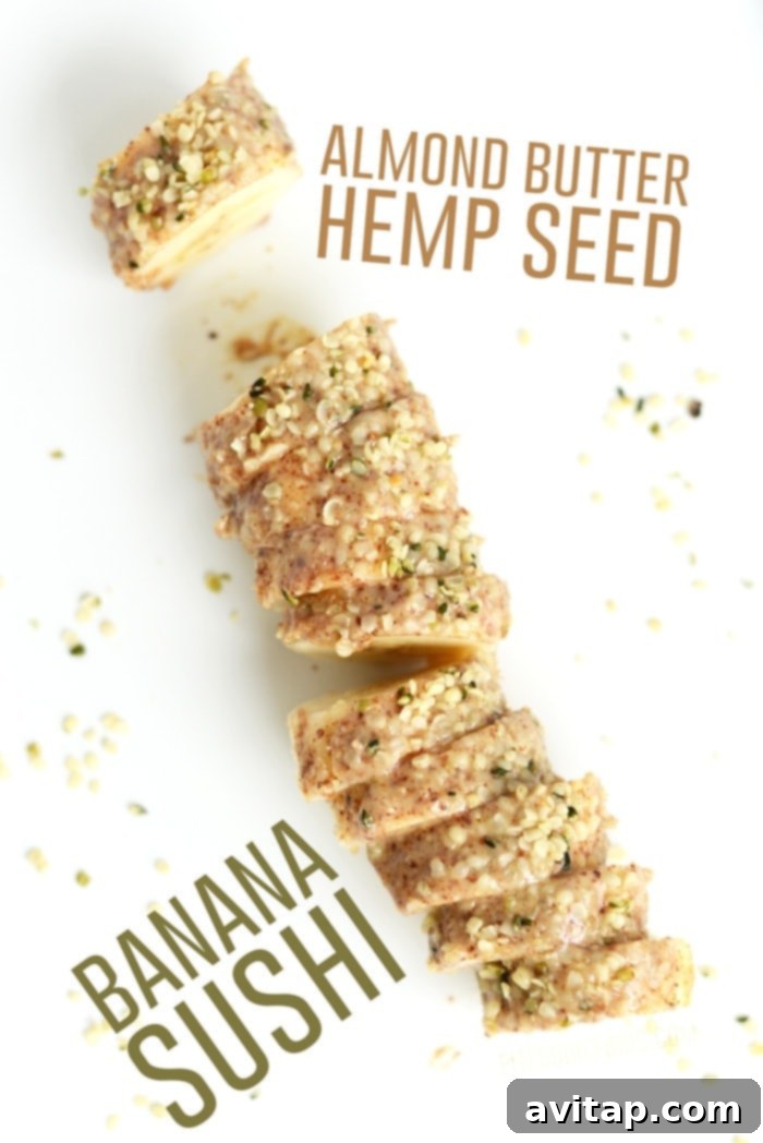 Almond Butter Hemp Seed Banana Sushi slices.