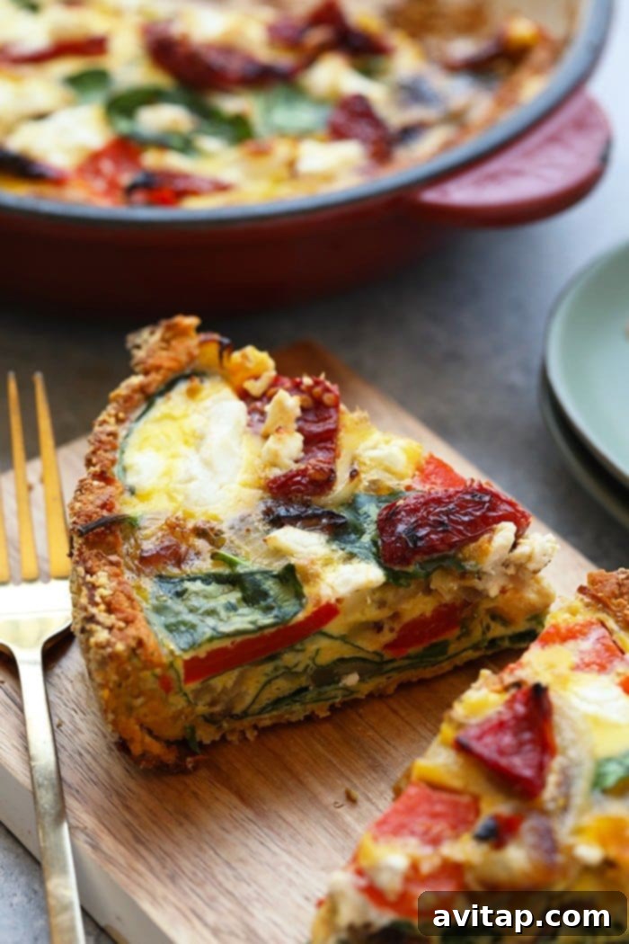 Slice of sweet potato crust quiche.