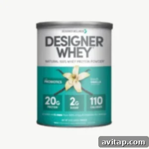 Designer Whey Protein Powder, a long-standing favorite known for its natural vanilla flavor and versatility.