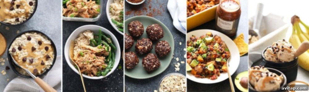 Sample weekly meal plan for college students featuring a balanced mix of breakfast, lunch, dinner, snacks, and dessert.