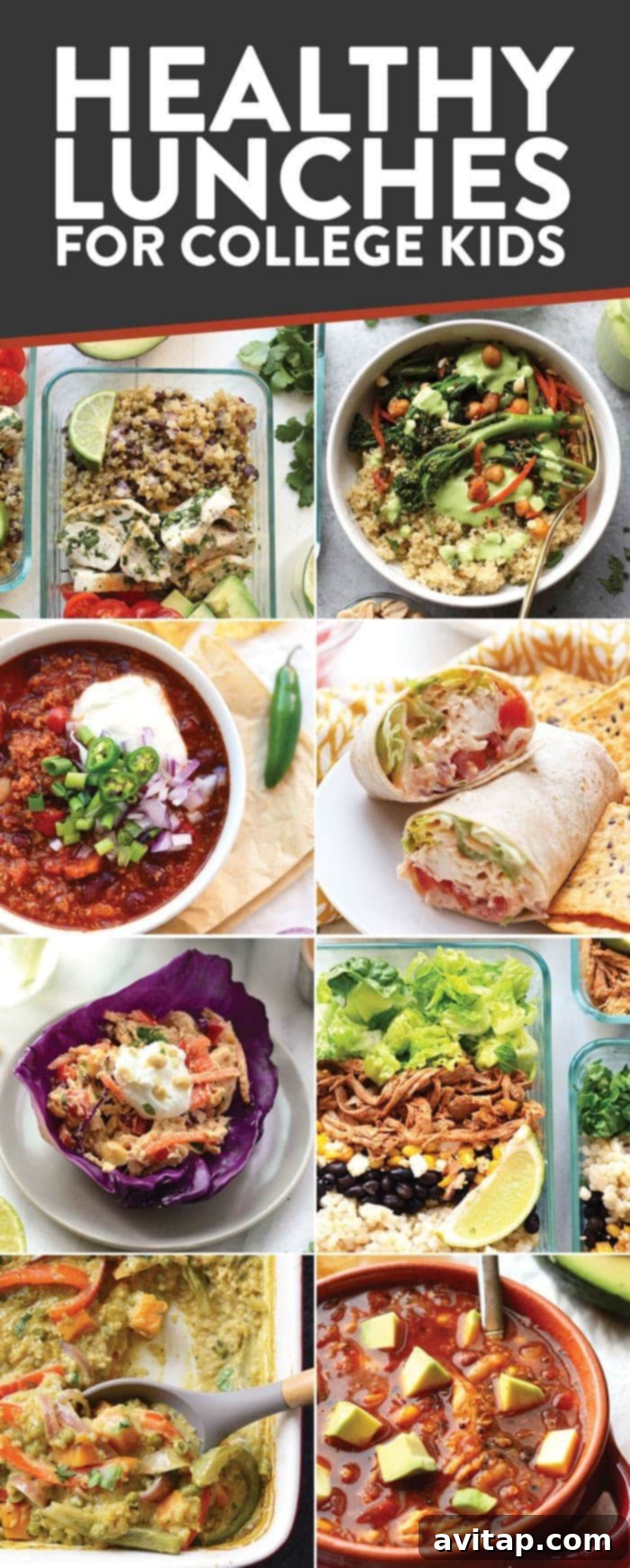 A collage showcasing various healthy meal-prep lunches ideal for college students, emphasizing convenience and cost-effectiveness.