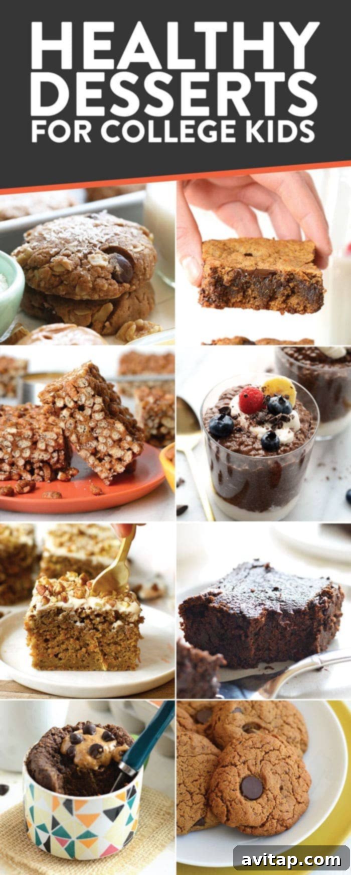 A colorful array of healthy and easy dessert recipes perfect for college students, made with wholesome ingredients.