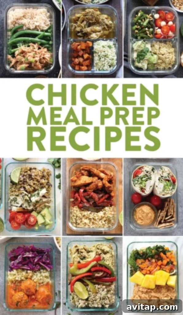 Healthy Chicken Meal Prep Bowls A vibrant, healthy chicken meal prep bowl with various colorful ingredients.