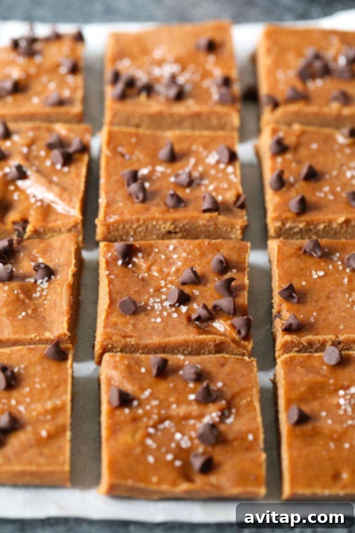 Delicious Pumpkin Almond Butter Freezer Fudge squares arranged on parchment paper, ready to be enjoyed