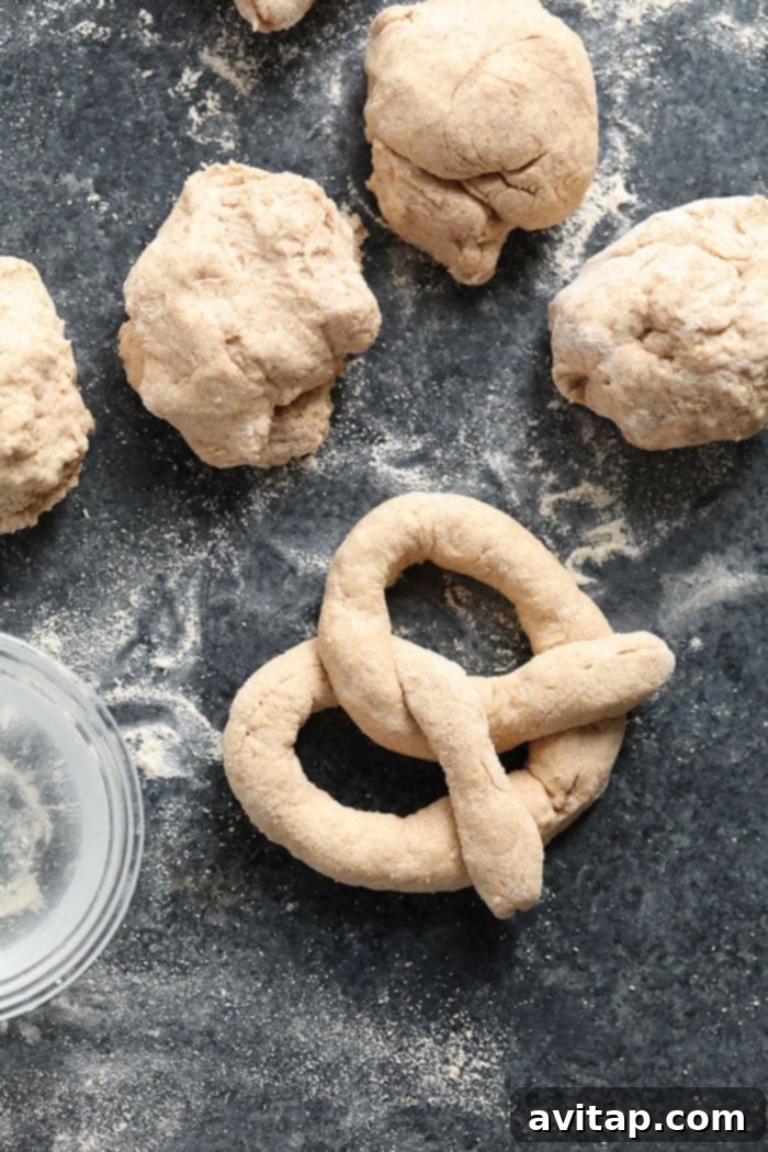 Wholesome Homemade Soft Pretzels 7 A perfectly shaped soft pretzel, ready for the baking soda bath.