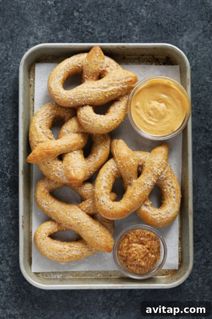Wholesome Homemade Soft Pretzels 8 A batch of healthy soft pretzels freshly baked to a golden brown, ready to be enjoyed.
