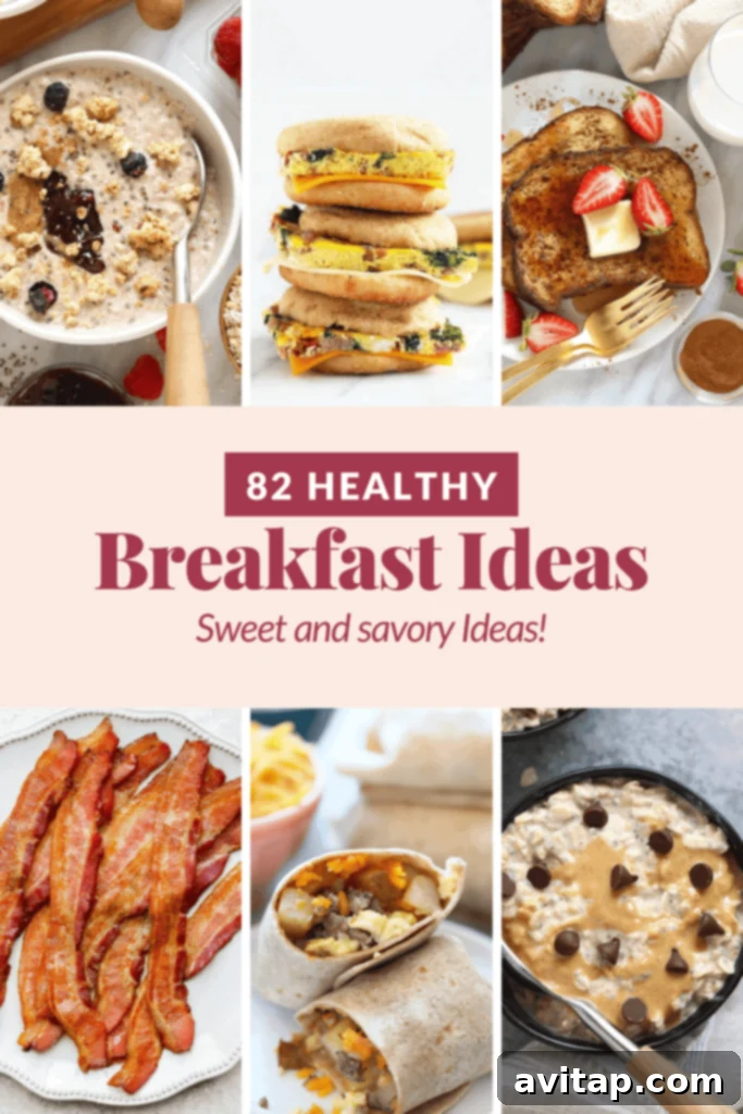 Assortment of healthy breakfast foods including oats, eggs, and fruit