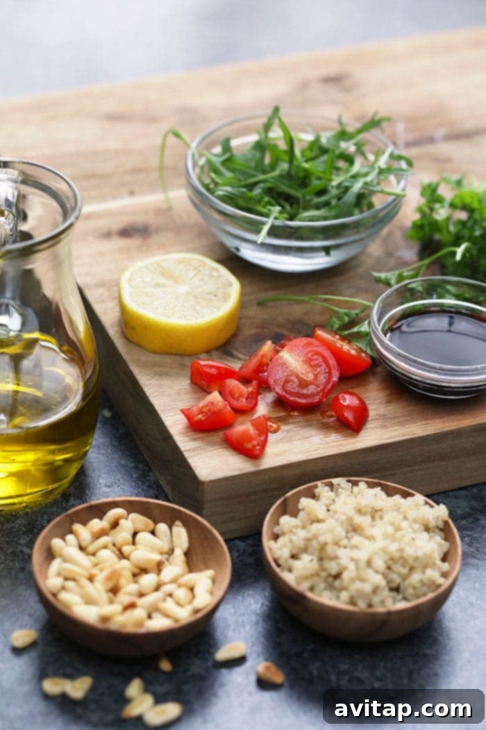 Fresh and colorful ingredients for a Mediterranean Vegan Buddha Bowl