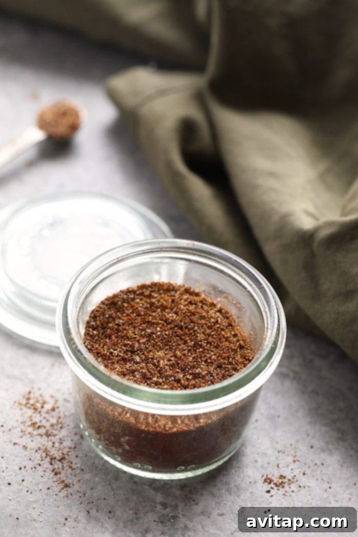 This simple fajita seasoning is perfect for veggies, chicken, steak, soup, and more! It comes together with 6 ingredients in 5 minutes. Homemade fajita seasoning stored in a small glass jar, ready for use. This simple spice blend combines 6 basic ingredients in 5 minutes.