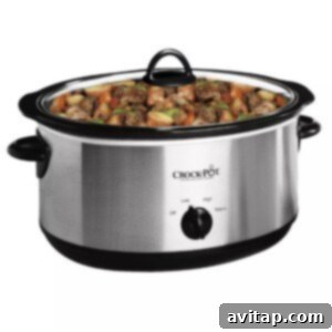 Close-up of a modern slow cooker, essential for hands-off cooking.