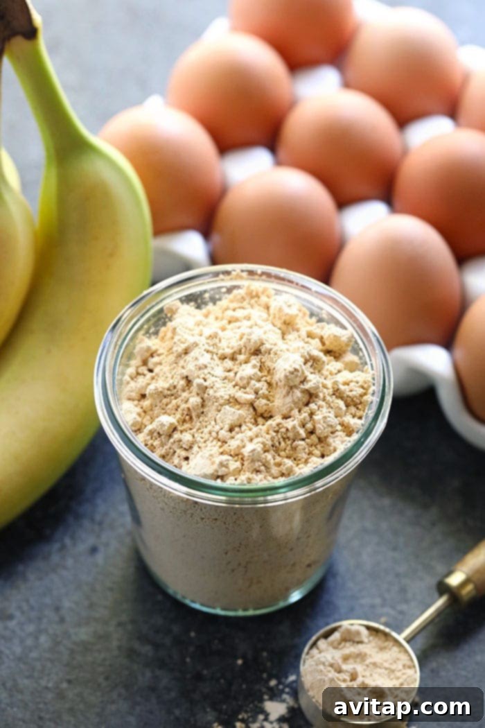 High-Protein Peanut Flour - The Secret to Healthy Pancakes A jar of peanut flour, demonstrating the key ingredient for these healthy pancakes.