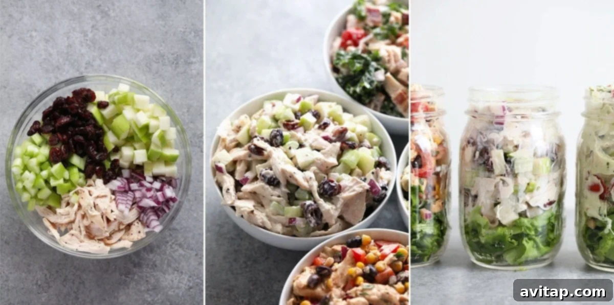 Four Healthy Chicken Salad Recipes 8 Classic Greek Yogurt Chicken Salad with cranberries and crisp apples, a healthy and fresh take on a traditional recipe