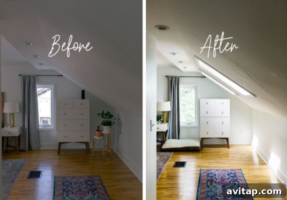 VELUX skylights beautifully integrated into a modern bedroom ceiling, providing ample natural light.
