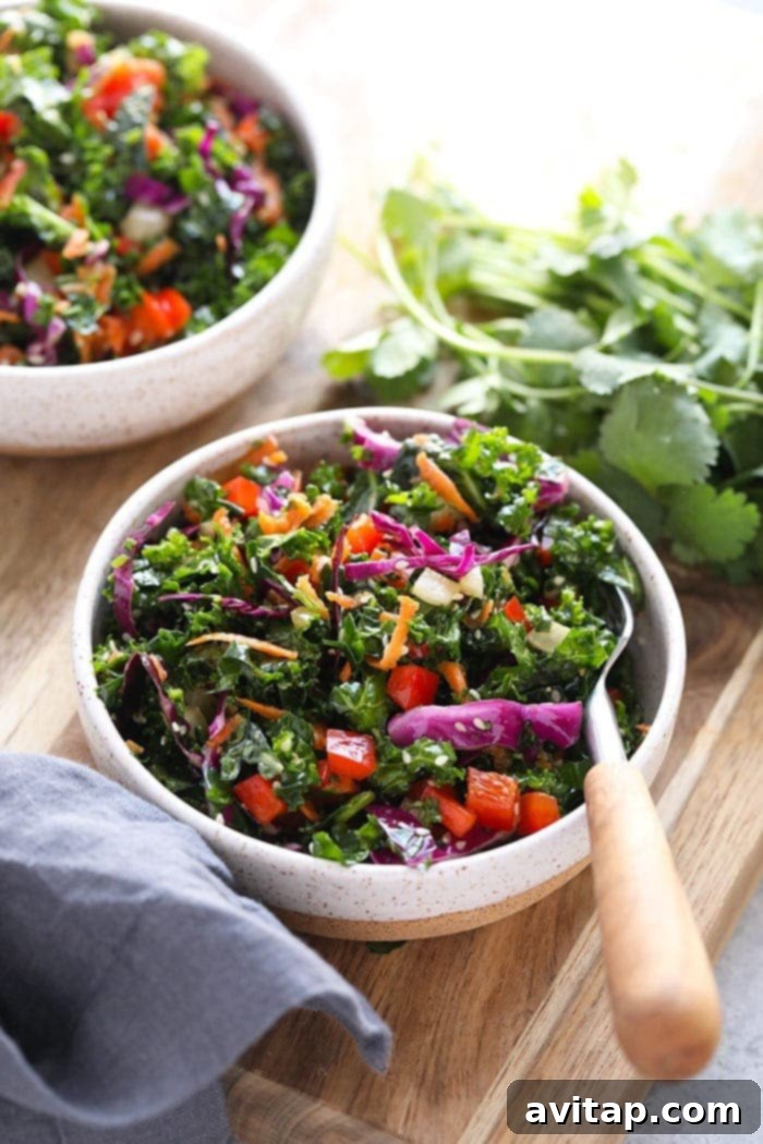 Vibrant Asian Kale Salad Recipe with Sesame Soy Dressing