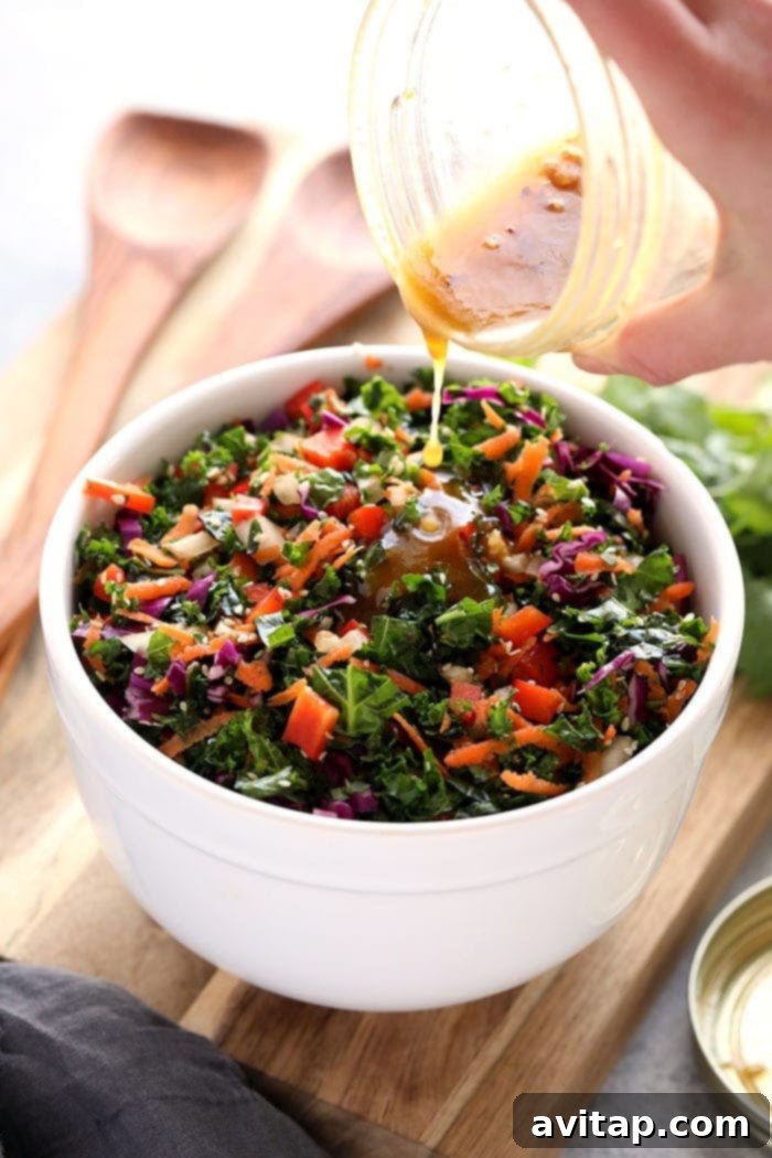 Prepared Asian Kale Salad with Sesame Soy Dressing