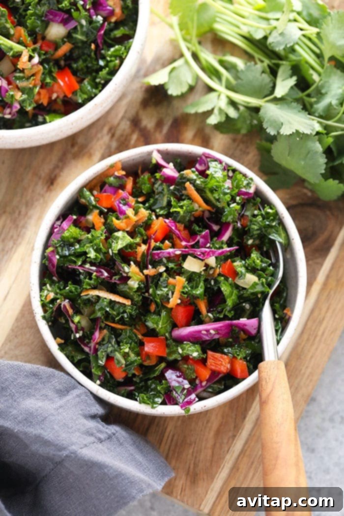 Garnished Asian Kale Salad Ready to Serve