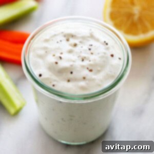 Homemade Blue Cheese Dressing made with Greek yogurt, a healthy and delicious recipe alternative.