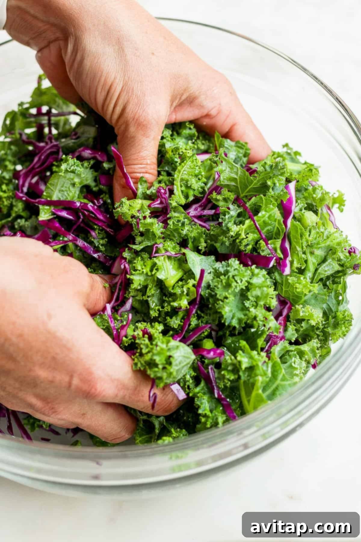 Close up image of fresh kale leaves, ready for preparation.