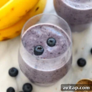 Blueberry banana smoothie in a glass