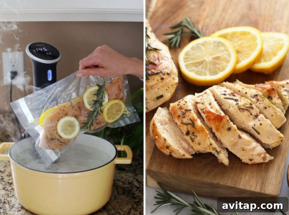 Perfectly cooked sous vide chicken breasts