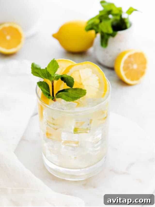 Vodka lemonade in a glass with lemon slices and ice