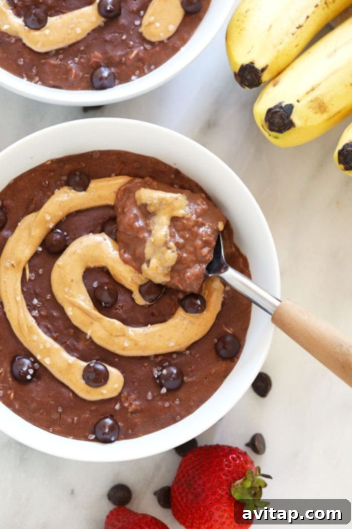 chocolate oatmeal with peanut butter swirl