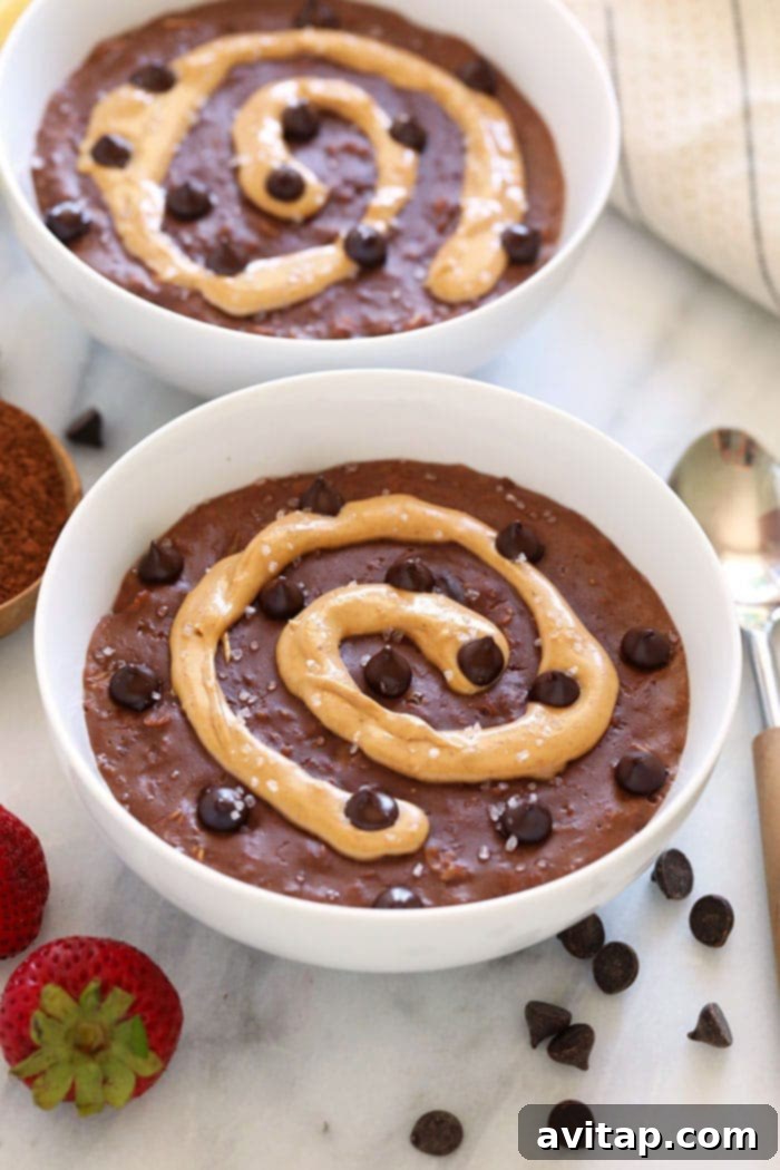 chocolate oatmeal with peanut butter swirl