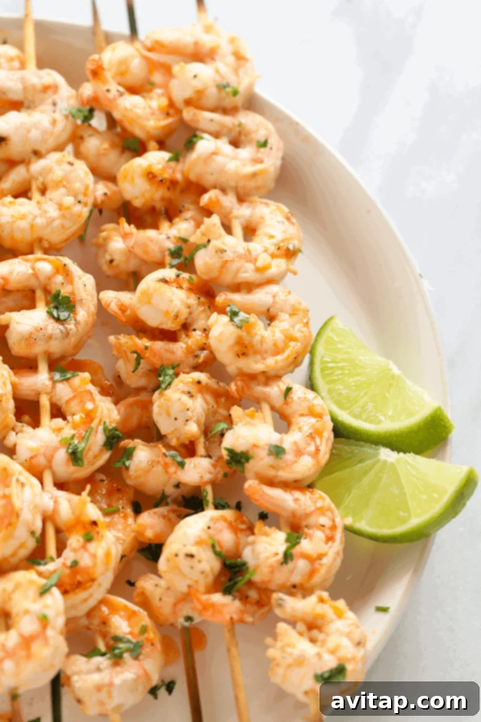 Skewered grilled shrimp ready for meal prepping.