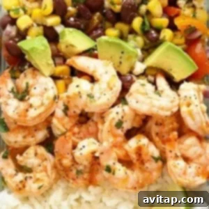 Grilled Mexican shrimp and rice meal prep bowls.