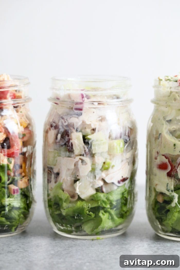 Greek yogurt chicken salad served in a mason jar
