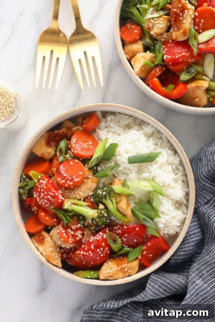 Chicken teriyaki in a bowl, ready to be enjoyed