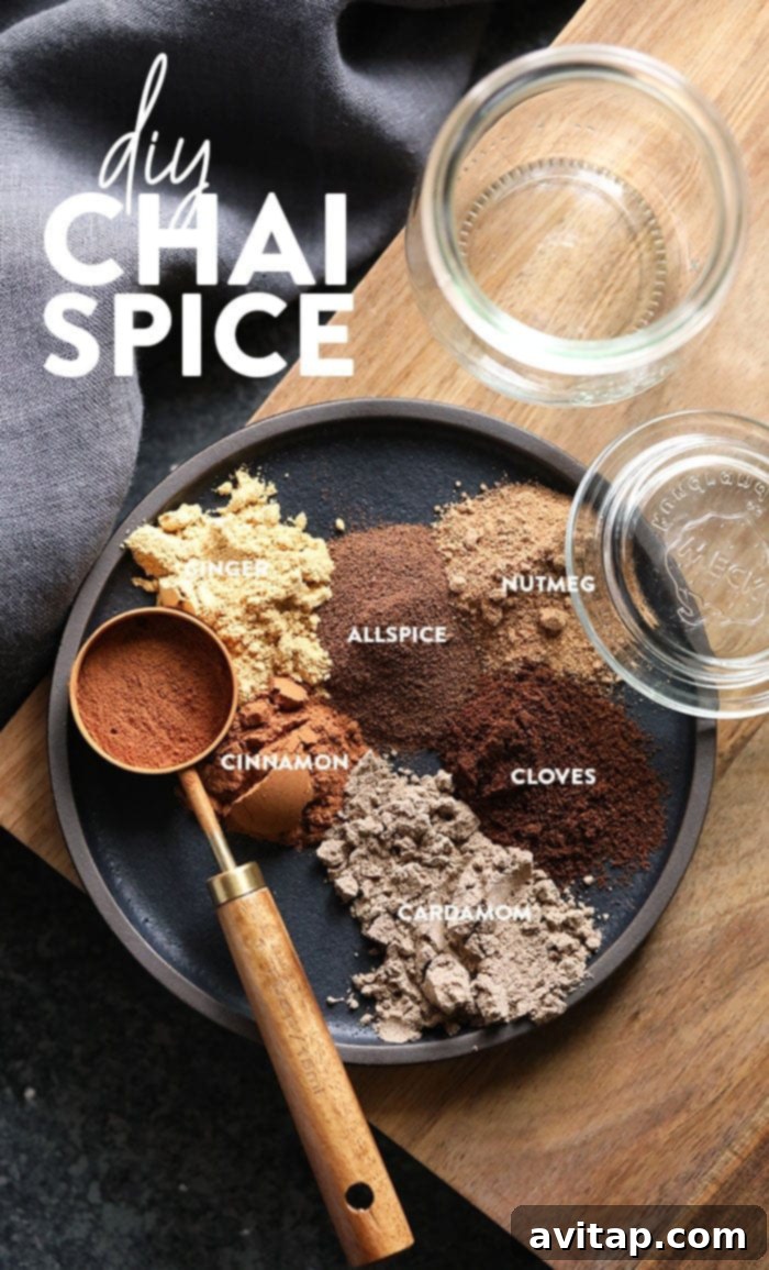 Aromatic chai spices artfully arranged on a plate, highlighting the rich colors and textures of the blend.