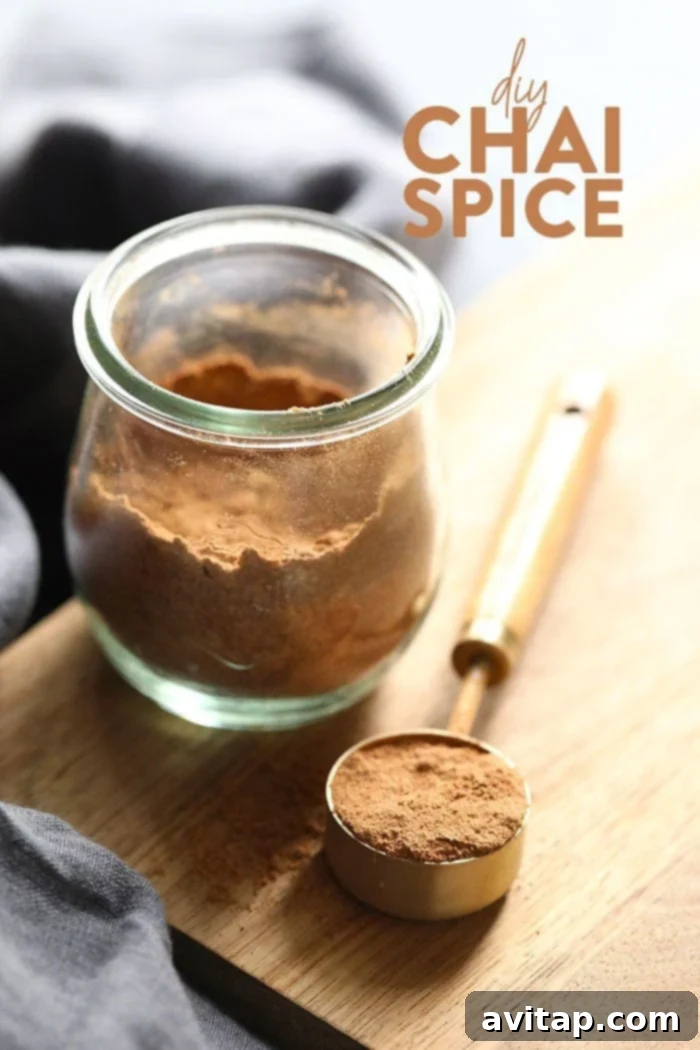 Our homemade chai spices stored neatly in a transparent glass jar, ready for use.