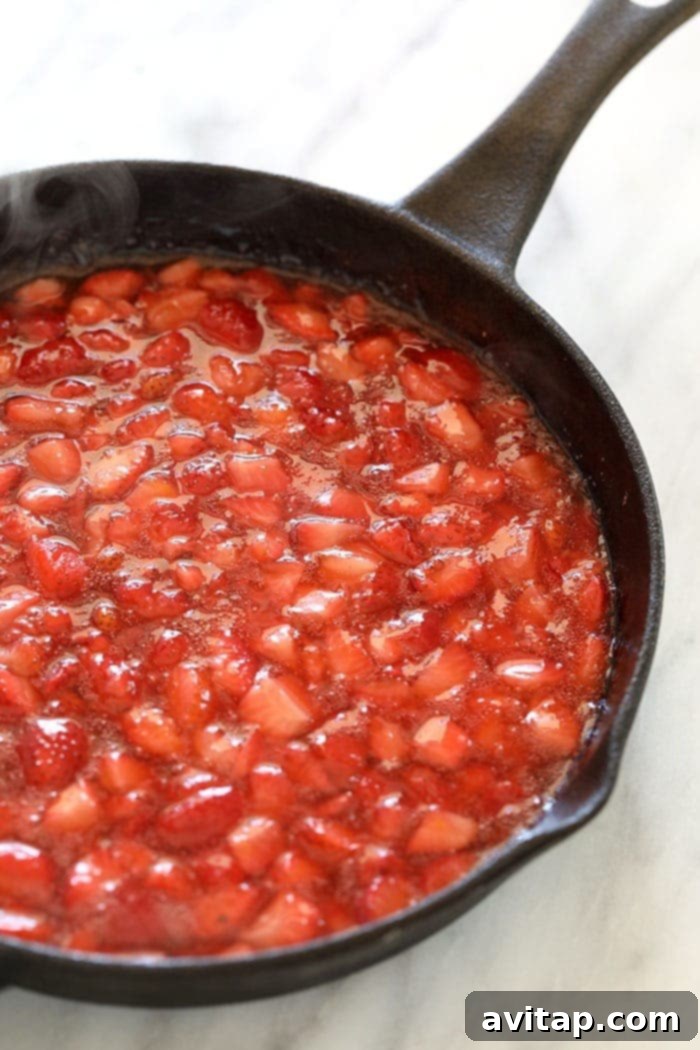strawberry filling reduced in a cast iron skillet 