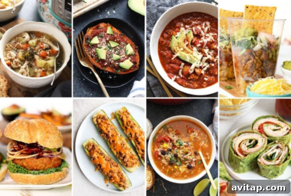 A delightful spread of healthy turkey dinner ideas, proving turkey is for more than just holidays.