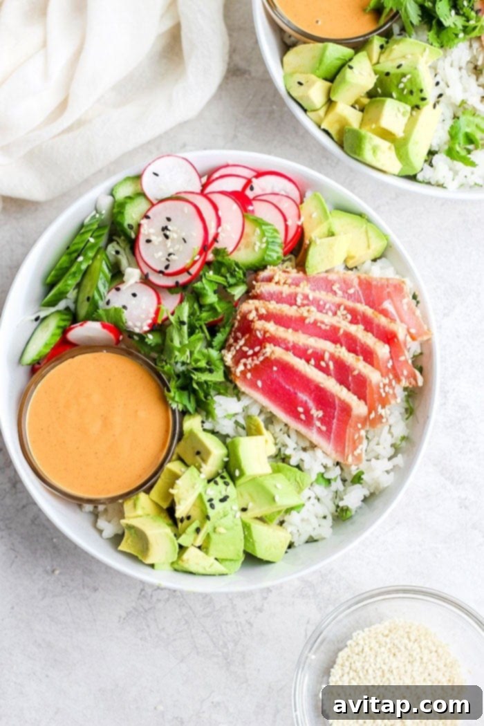 seared ahi tuna poke bowl