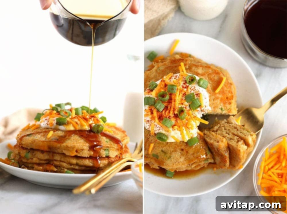 Savory scallion potato pancakes, perfectly cooked. Golden brown scallion potato pancakes stacked on a plate.