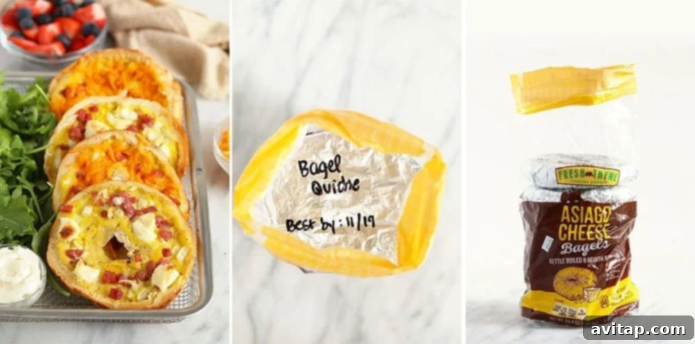 Delicious Bagel Ham and Cheese Quiche ready for freezing and meal prep