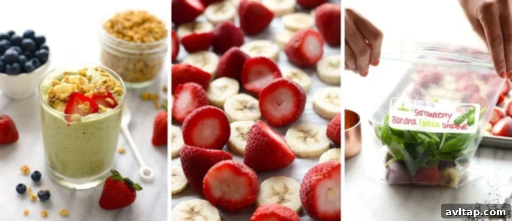 Smoothie ingredients prepped and portioned in a freezer bag for easy blending