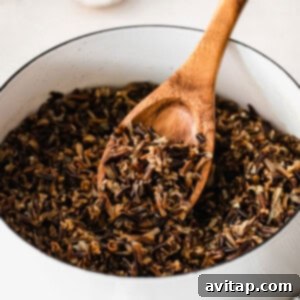 Cooked wild rice in a large bowl, ready for serving.