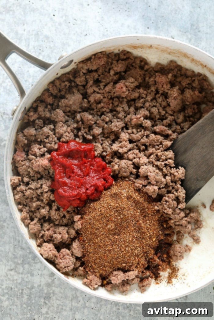 Weeknight Ground Beef Tacos 3 ground beef, taco seasoning and tomato paste