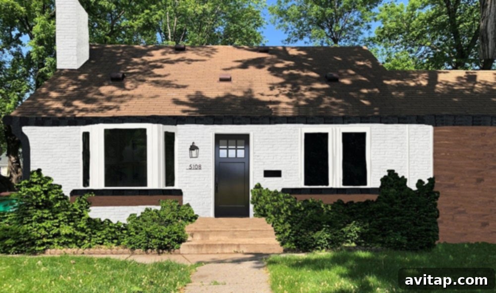 Architectural rendering of a white painted brick house