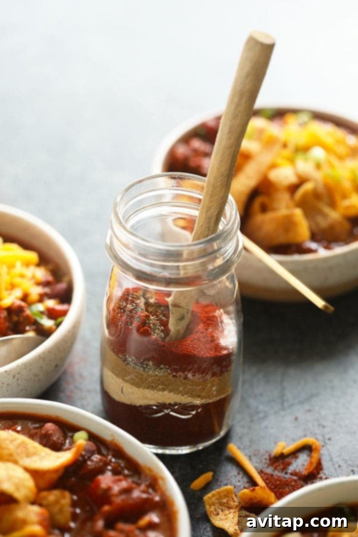 Homemade chili seasoning in a jar