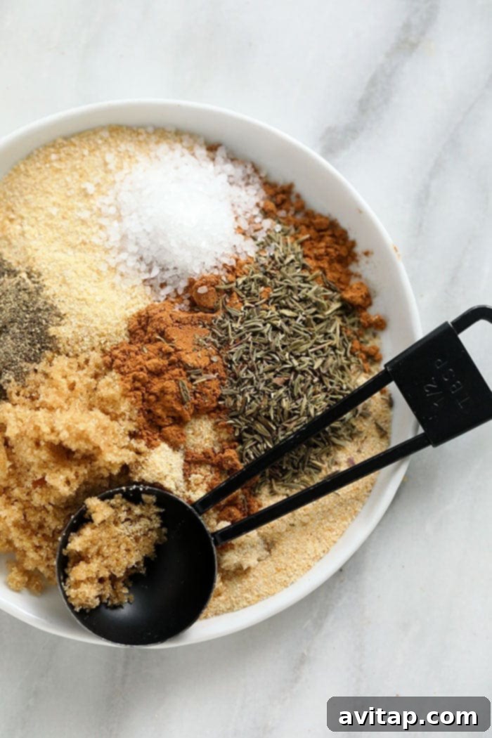 Assortment of spices on a plate for homemade dry rub