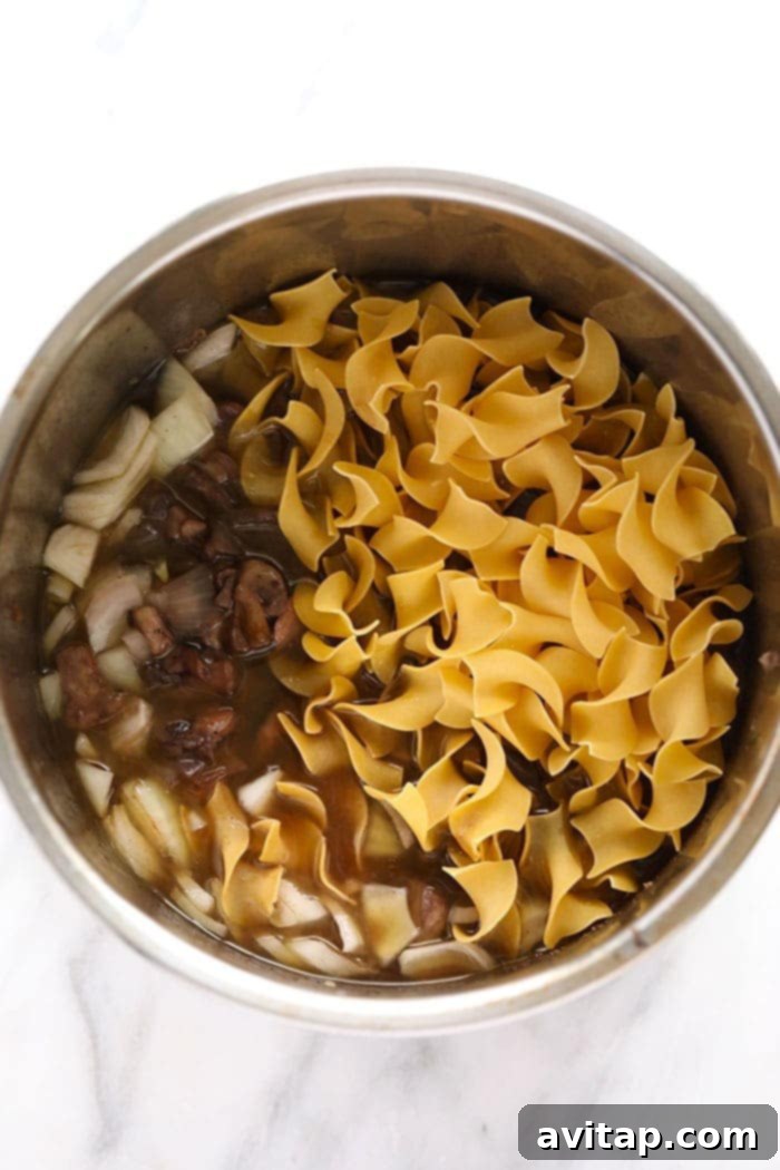 Extra-wide egg noodles, ready to be cooked in the Instant Pot.
