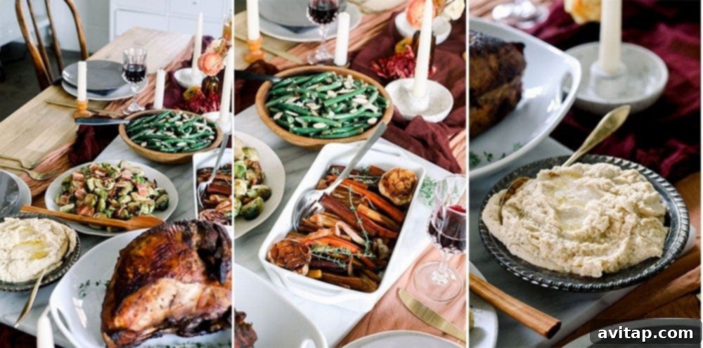 Healthy Thanksgiving recipes displayed on a rustic table. A beautifully arranged Thanksgiving table filled with a variety of healthy dishes.