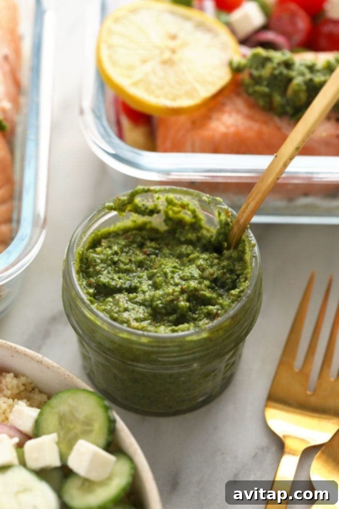 Arugula Mint Pesto Homemade arugula mint pesto in a glass jar