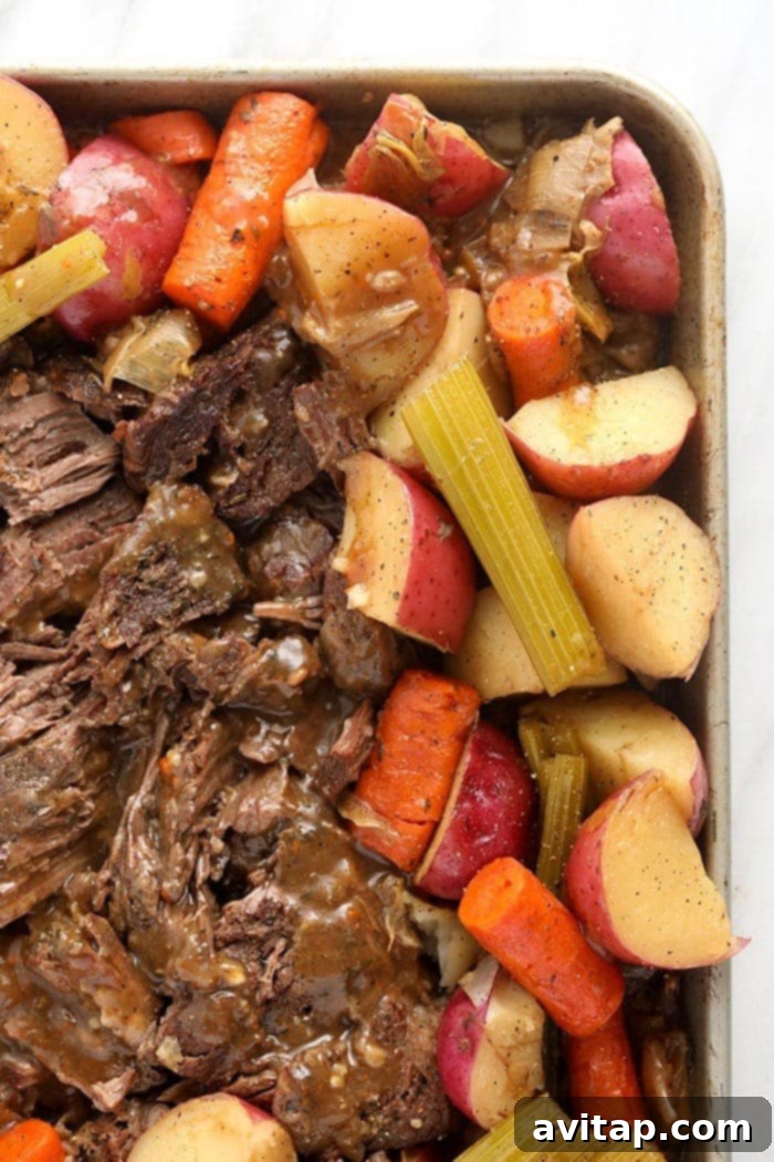 instant pot pot roast cooked and ready to be served